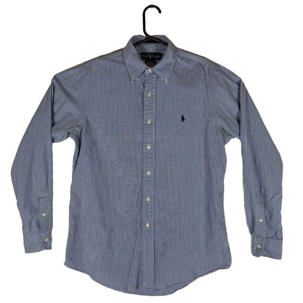 Ralph Lauren Shirt Mens Medium Blue Plaid Long Sleeve Button Down Pony Logo